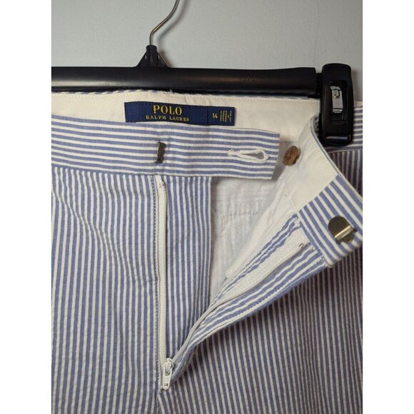 Polo Ralph Lauren Womens Blue White Striped Seersucker Nautical Ankle Pants 14 - Picture 5 of 13